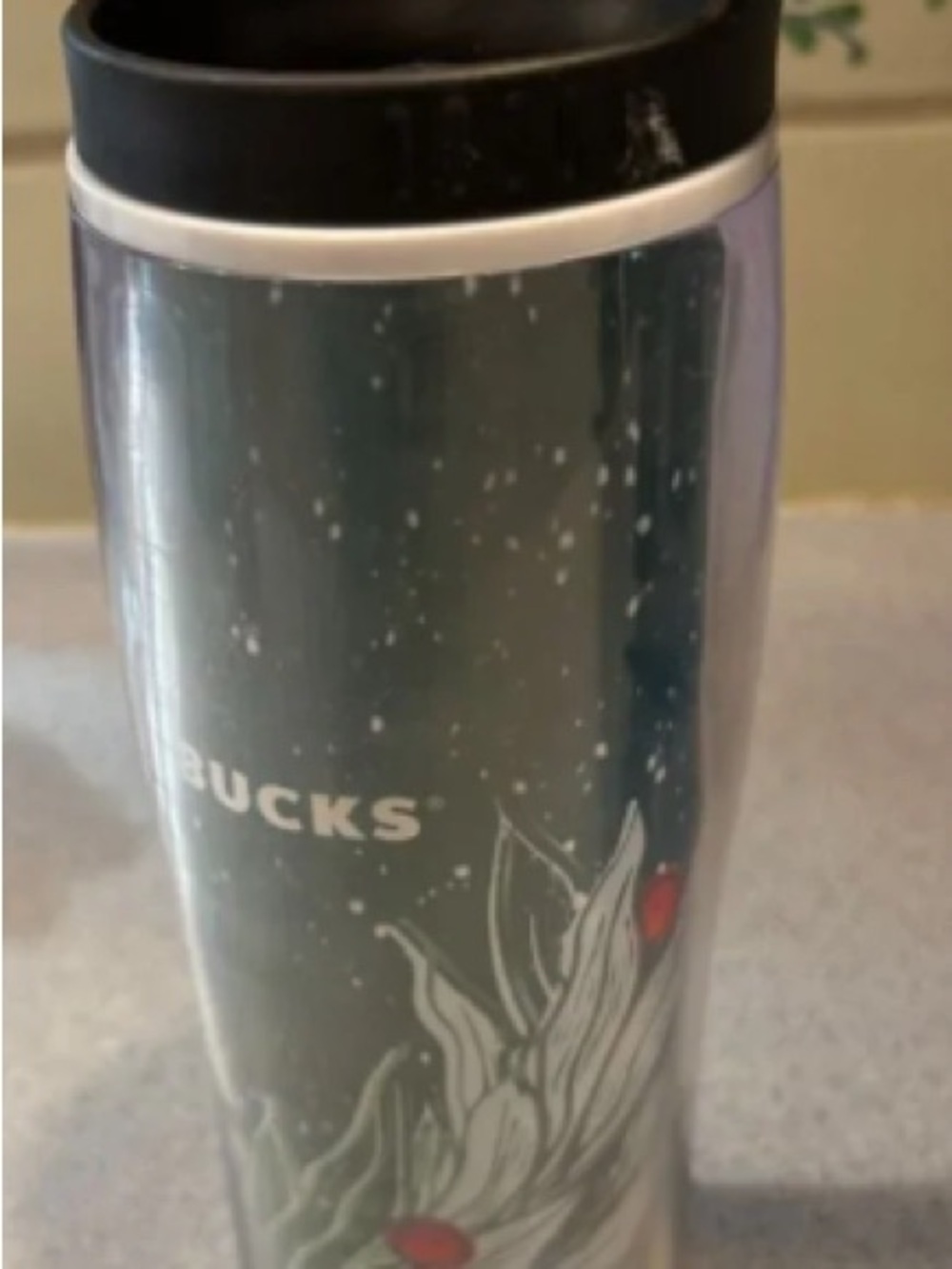 Starbucks Black and White Travel Tumbler with Red Accents